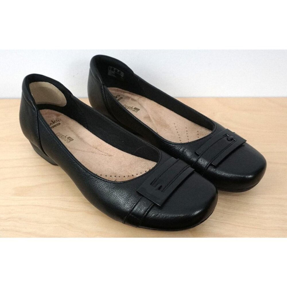 Clarks Blanche West Black Leather Slip On Ballet Flats Shoes Size 6.5